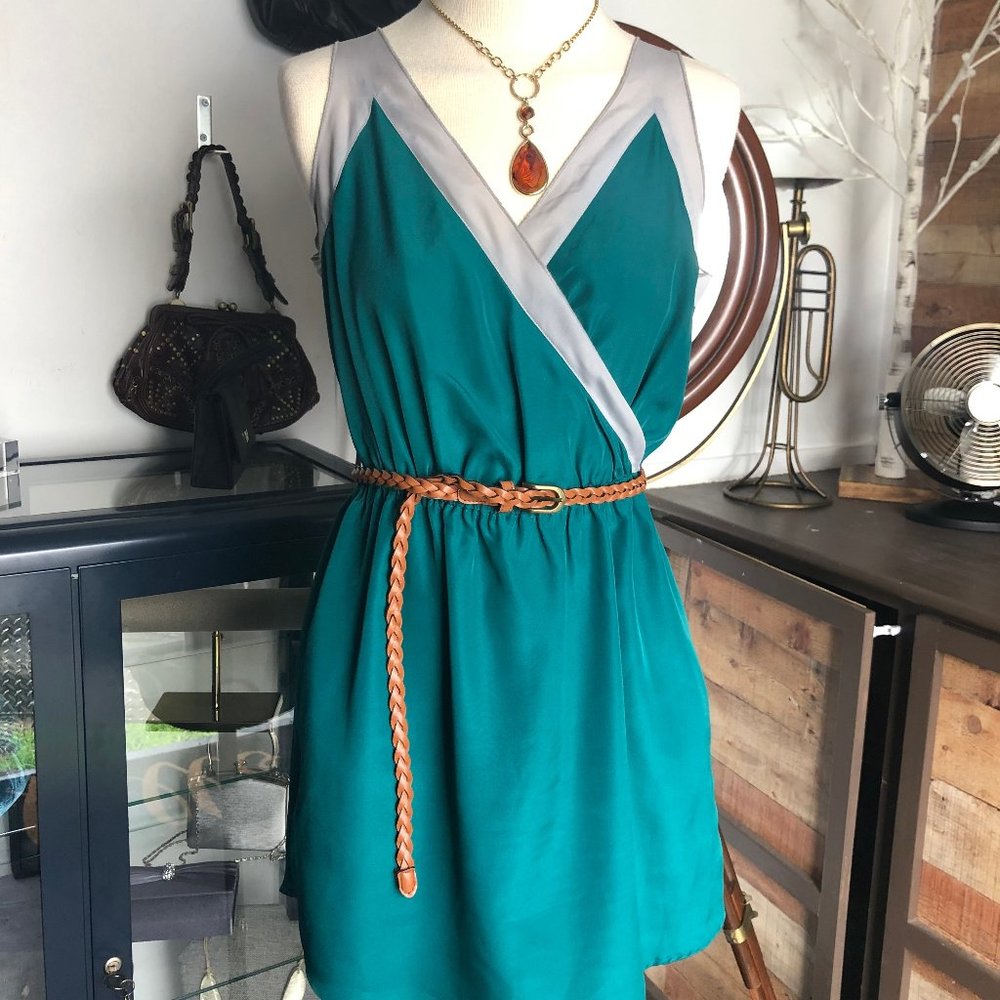Rory Beca - XXI - teal and light grey wrap dress